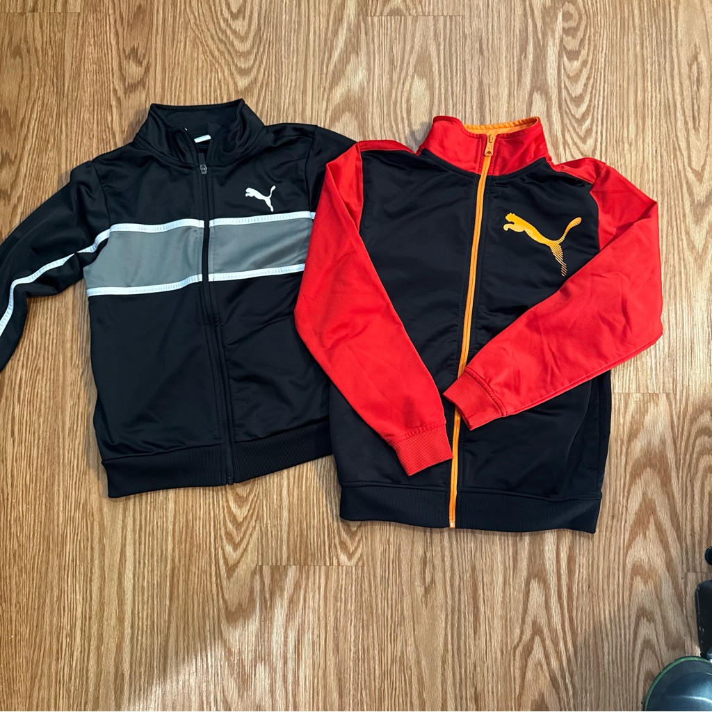 Puma Kids' Black And Red Jackets With Gray And Orange Accents